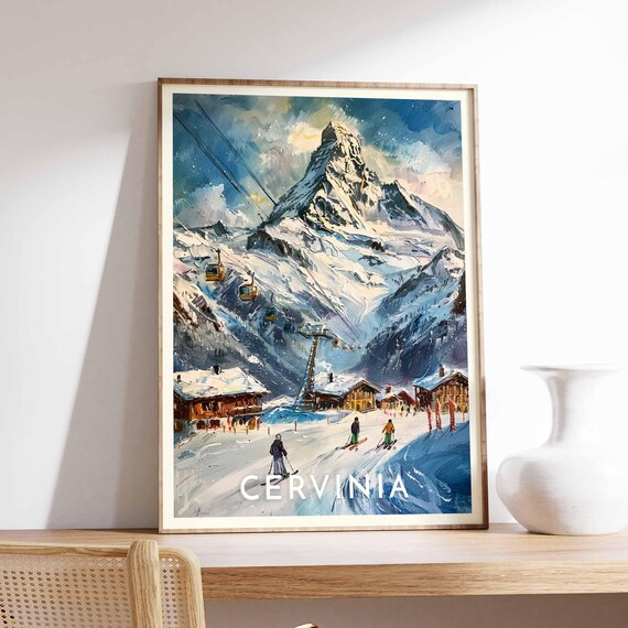 Cervinia Gondola Lifts Alpine Chalets Peak Impressionist Poster