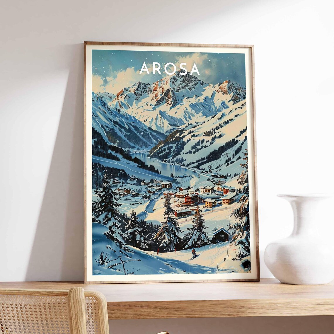 Arosa Skiing Travel Poster, Switzerland Mountain Print