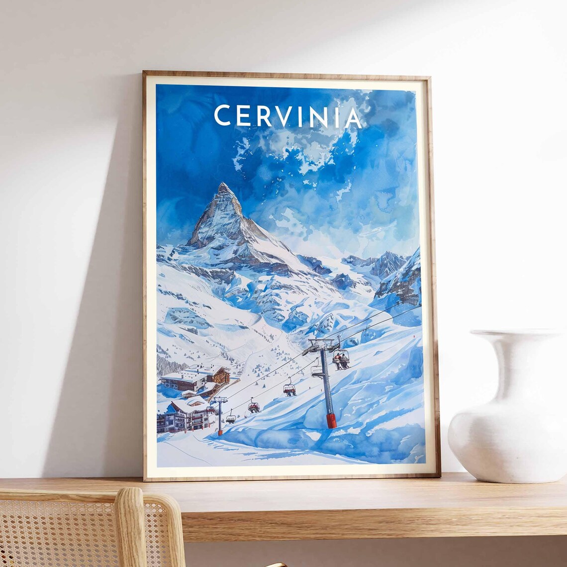 Cervinia Italy Matterhorn Ski Slopes Watercolor Travel Poster
