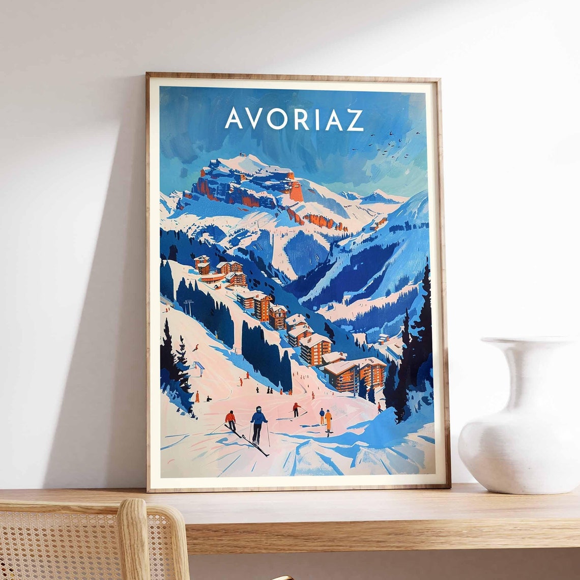 Skiing Travel Poster Avoriaz Ski Print French Alps Travel Print Skiing Art Skiing Print Winter Sport Art Ski Gift