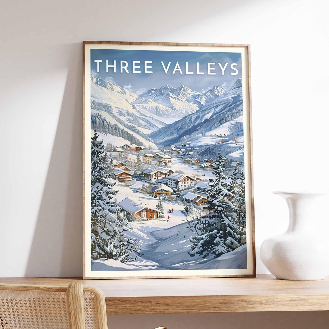 Three Valleys Village Tucked in a Snowy Mountain Valley Poster