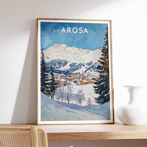 Arosa Swiss Alps Village Peaks Pine Framed Classic Ski Poster