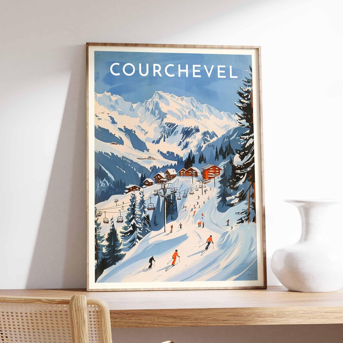 Courchevel Skiing Travel Poster, Winter Sport Art