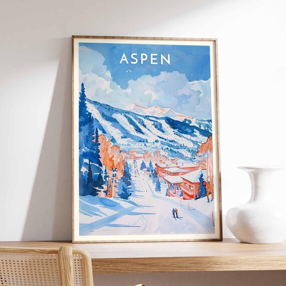 Aspen Colorado Blue Pines Rust Red Buildings Ski Street Poster