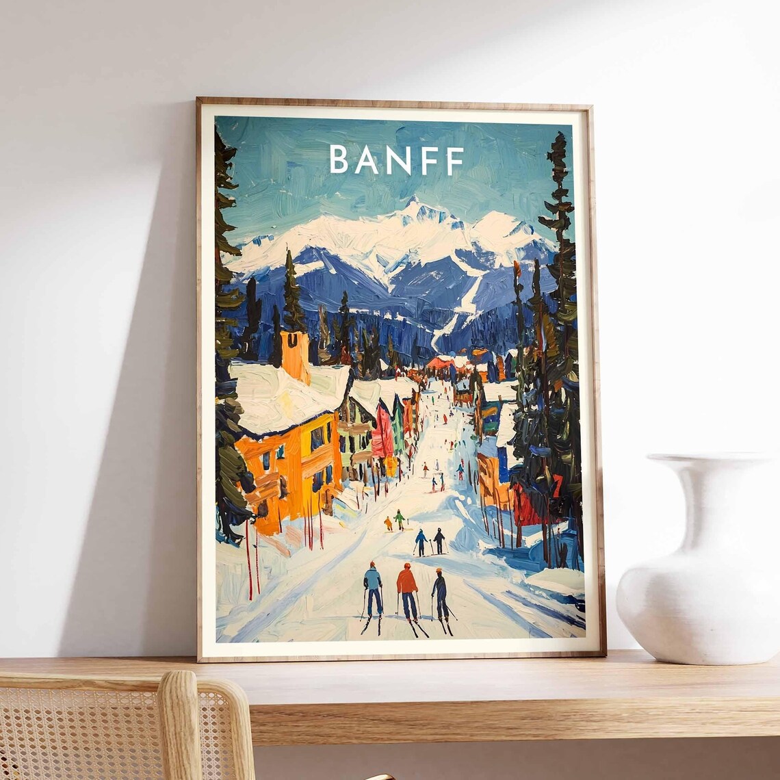 Banff Skiing Travel Poster, Winter Sport Art Print
