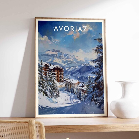 Avoriaz French Alps Dusky Pines Lodge Mountain Peak View Ski Poster