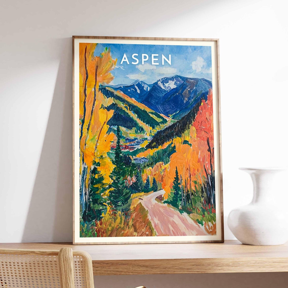Aspen Colorado Golden Autumn Foliage Mountain Road Scenic Poster