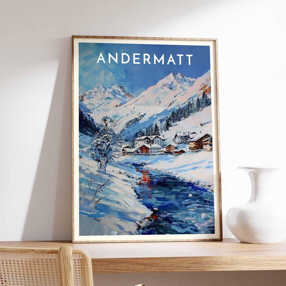 Andermatt Switzerland Alpine River Valley Impressionist Poster