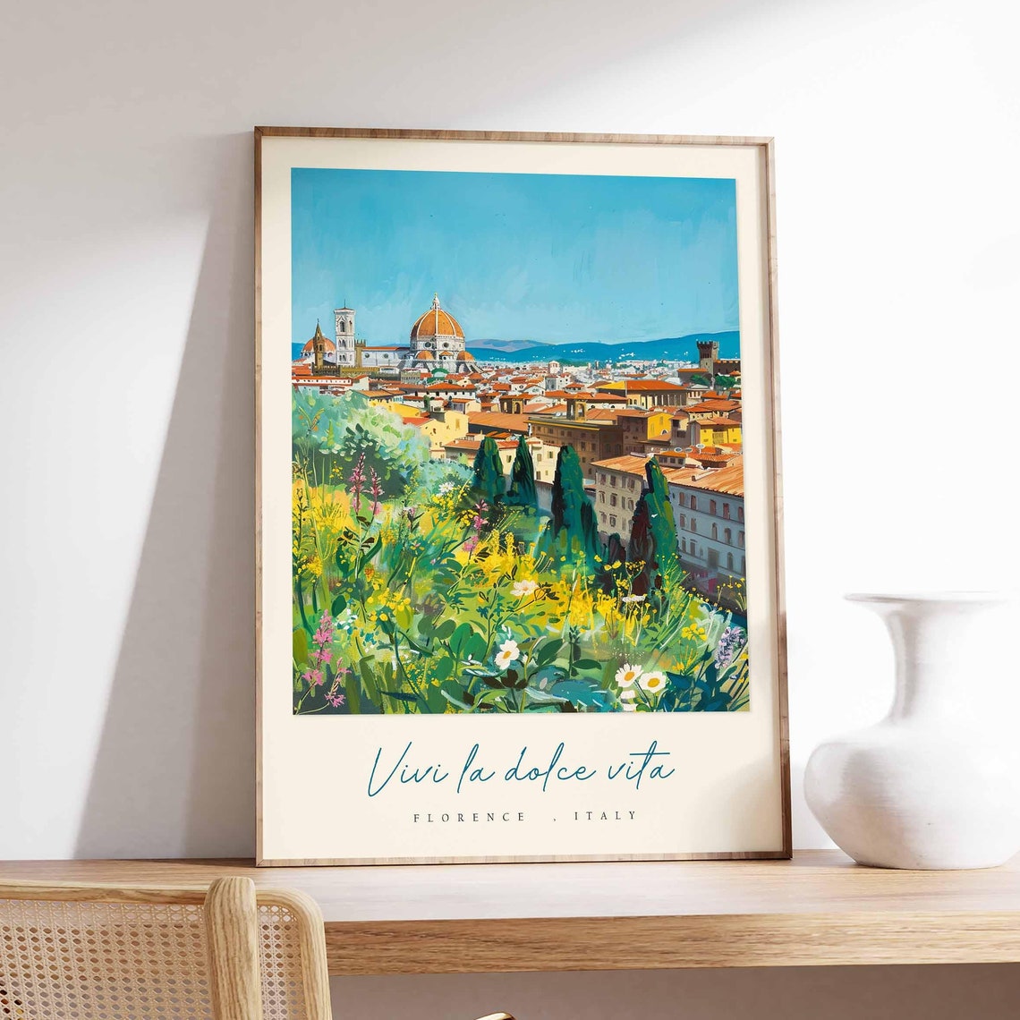 Florence Duomo Wildflower Meadow Skyline Italy Travel Poster
