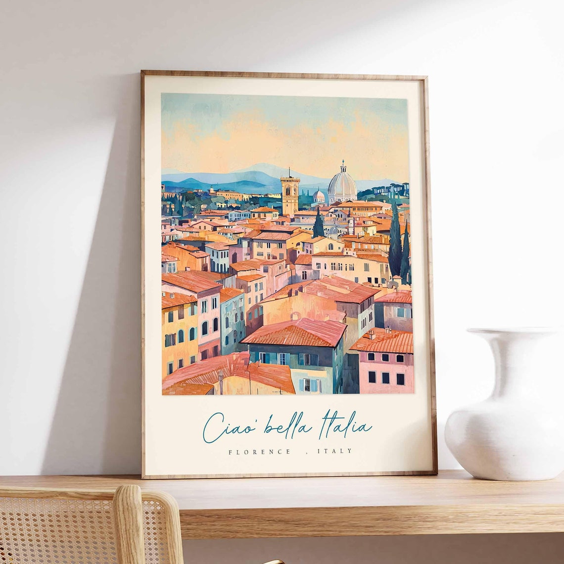 Florence Old Town Rooftops Panorama Duomo Italy Travel Poster