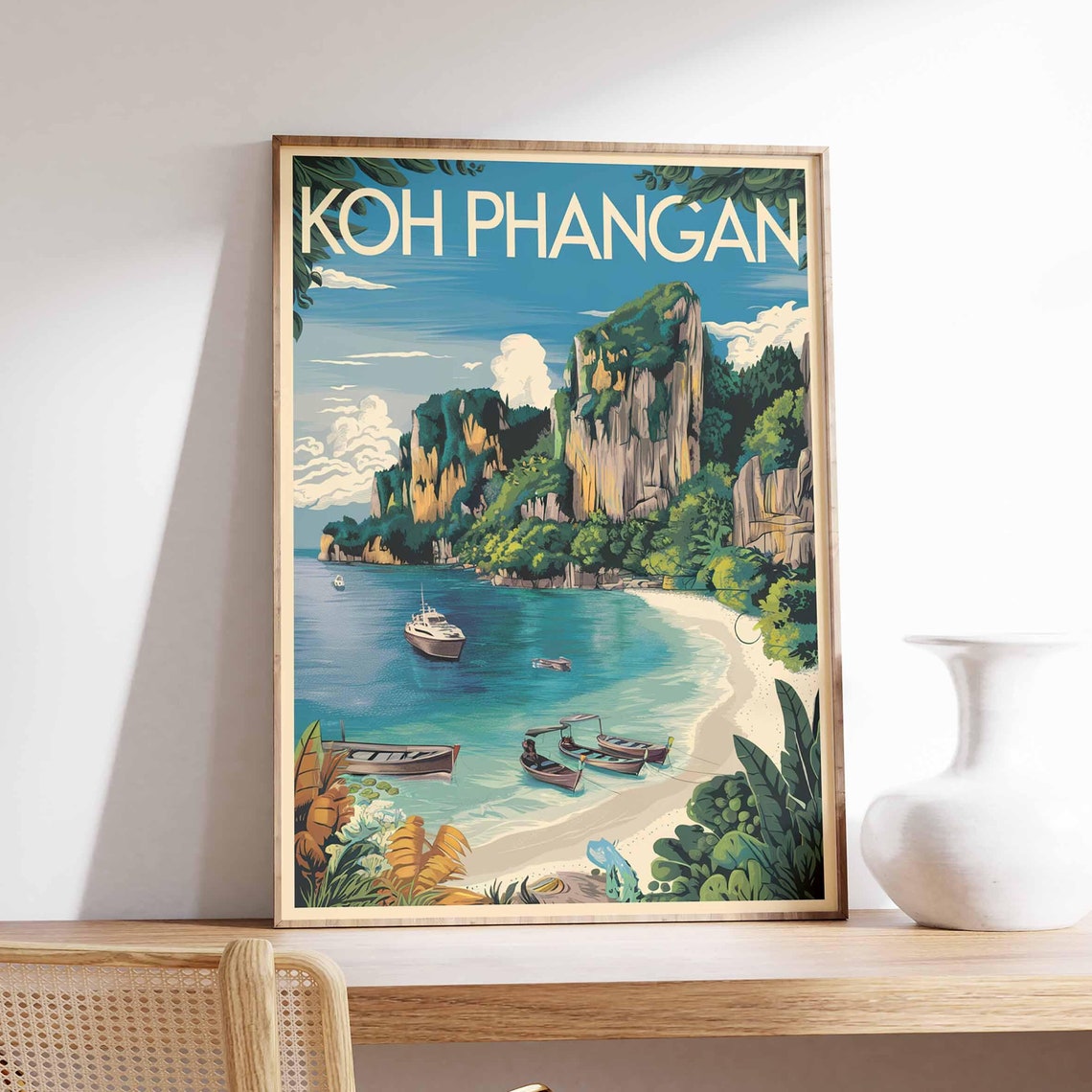Koh Phangan Thailand Tropical Bay Vintage Style Travel Poster