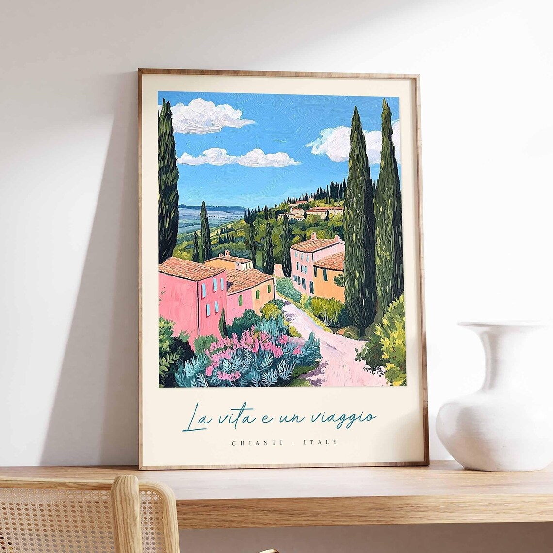 Chianti Italy La Vita e un Viaggio Pink Houses Village Road Poster