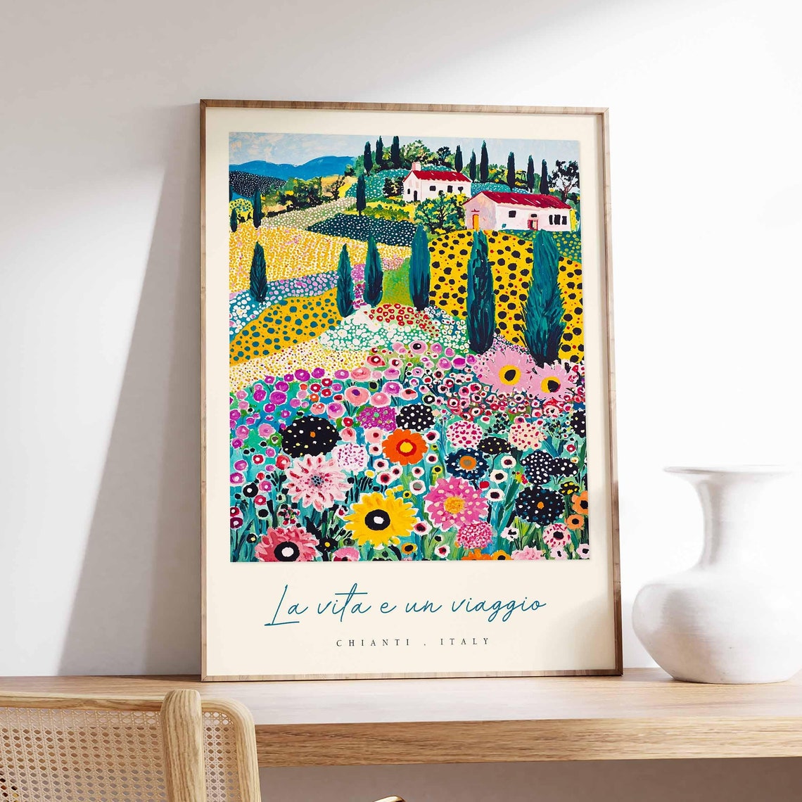 Chianti Italy La Vita e un Viaggio Flower Fields Folk Art Poster