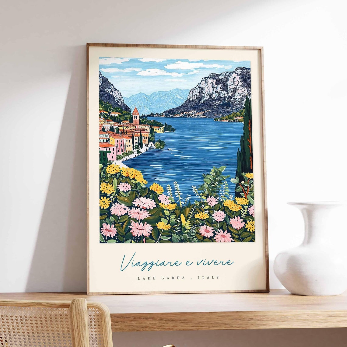 Lake Garda Italy Cliffs Village Wildflower Meadow Alpine Shore Poster