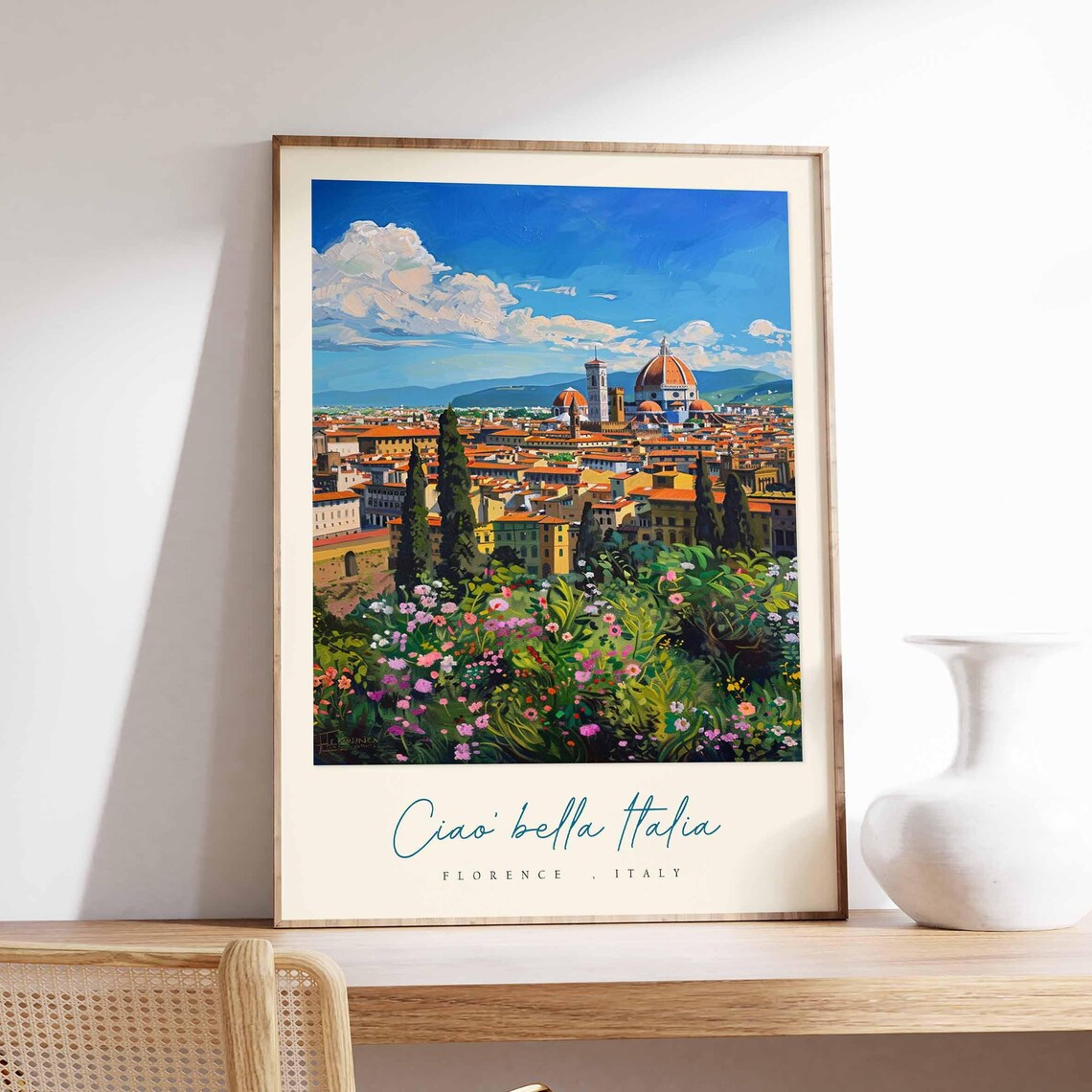 Florence Duomo Blooming Flower Garden Cityscape Italy Travel Poster