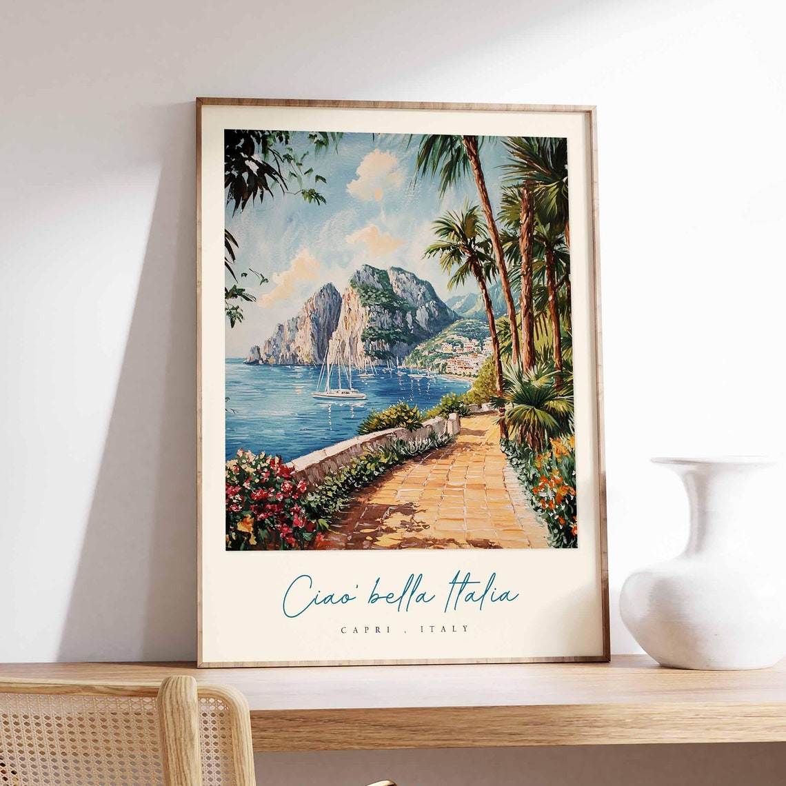 Ciao Bella Italia Capri Italy Palm Path Sea Cliff View Poster