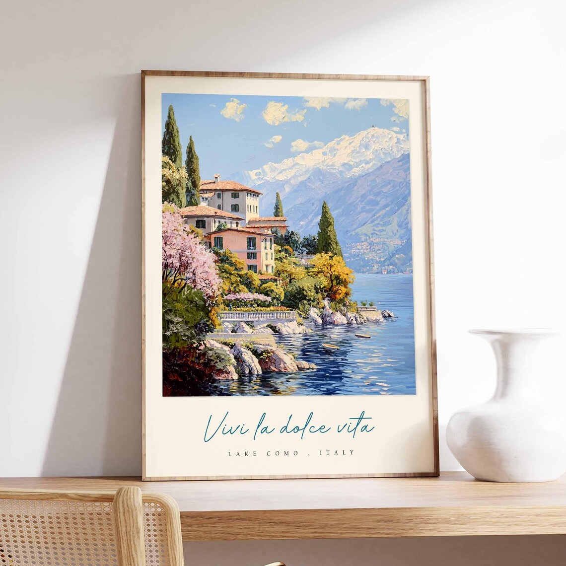 Lake Como Italy Lakeside Villas Spring Blossom Shores Poster