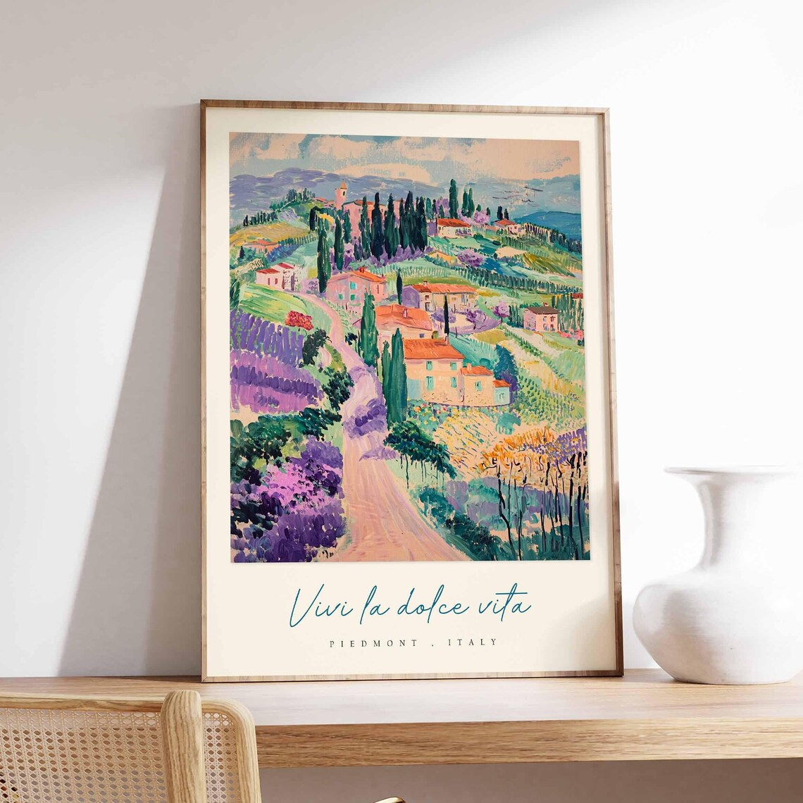 Piedmont Italy Lavender Hills Country Road Painting Travel Poster