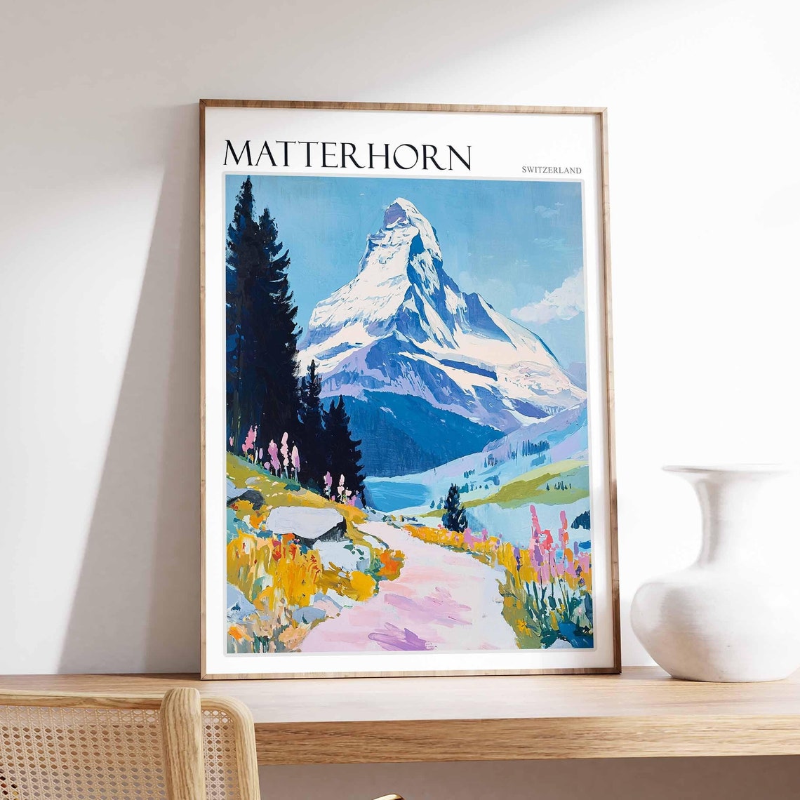 Matterhorn Poster Matterhorn Travel Print Swiss Decor Europe Travel Poster European Wall Art Switzerland Wall Art Mountain Poster
