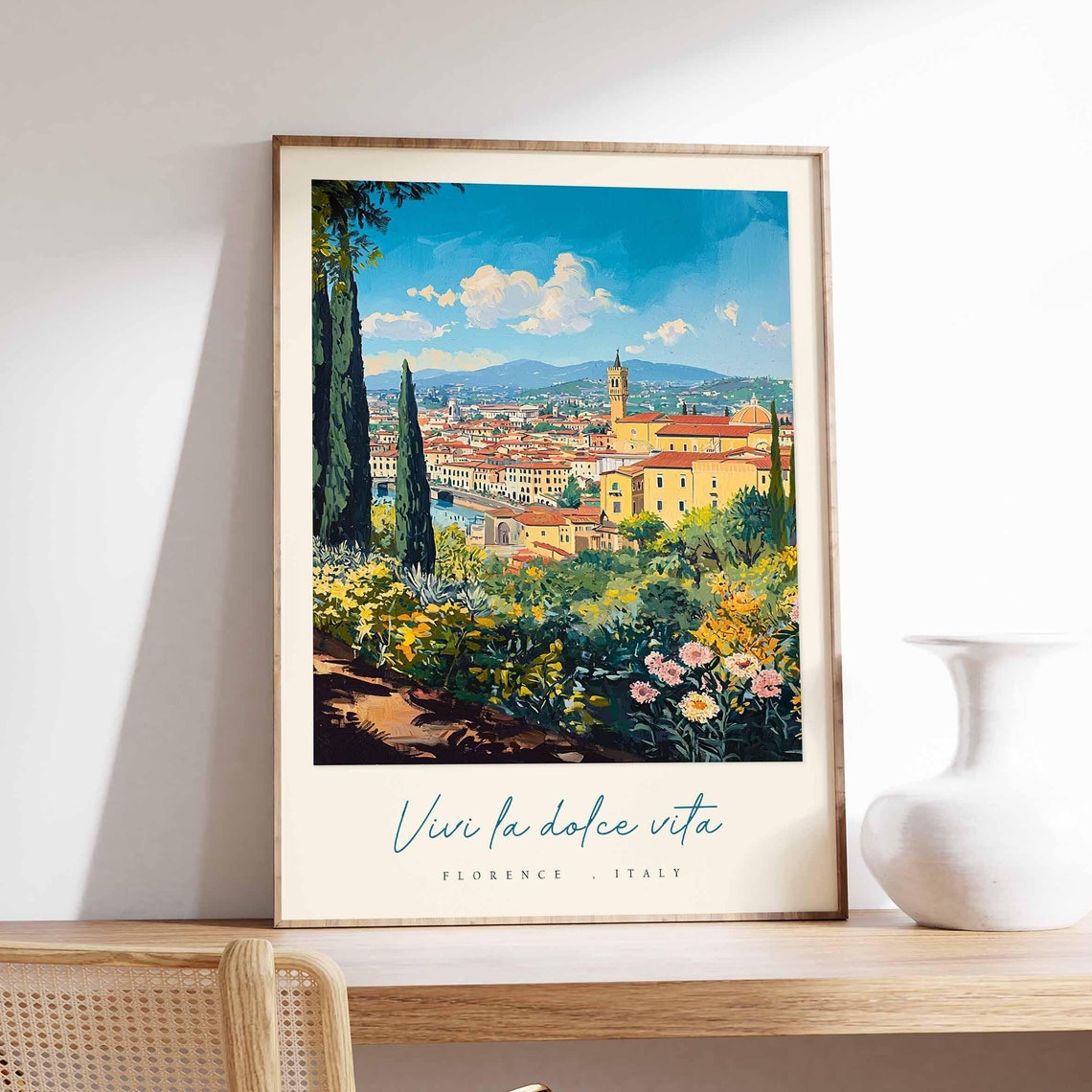Florence Cypress Hilltop Panoramic City View Italy Travel Poster