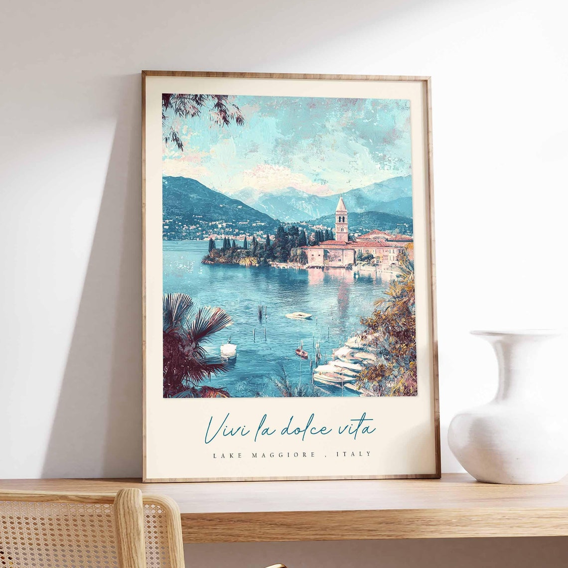 Lake Maggiore Island Village Pastel Impressionist Art Travel Poster