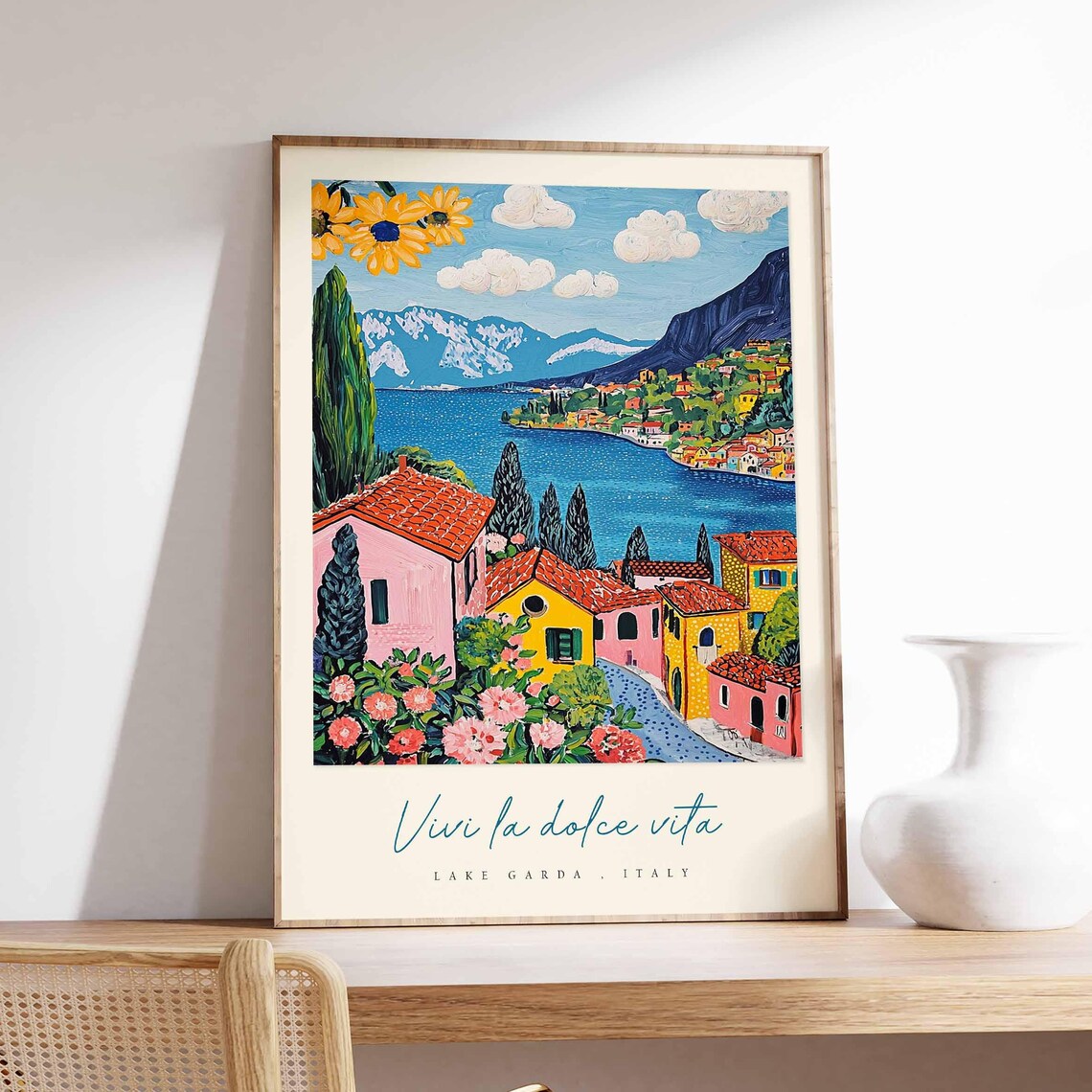Lake Garda Italy Colorful Houses Sunflower Garden Roses Village Poster