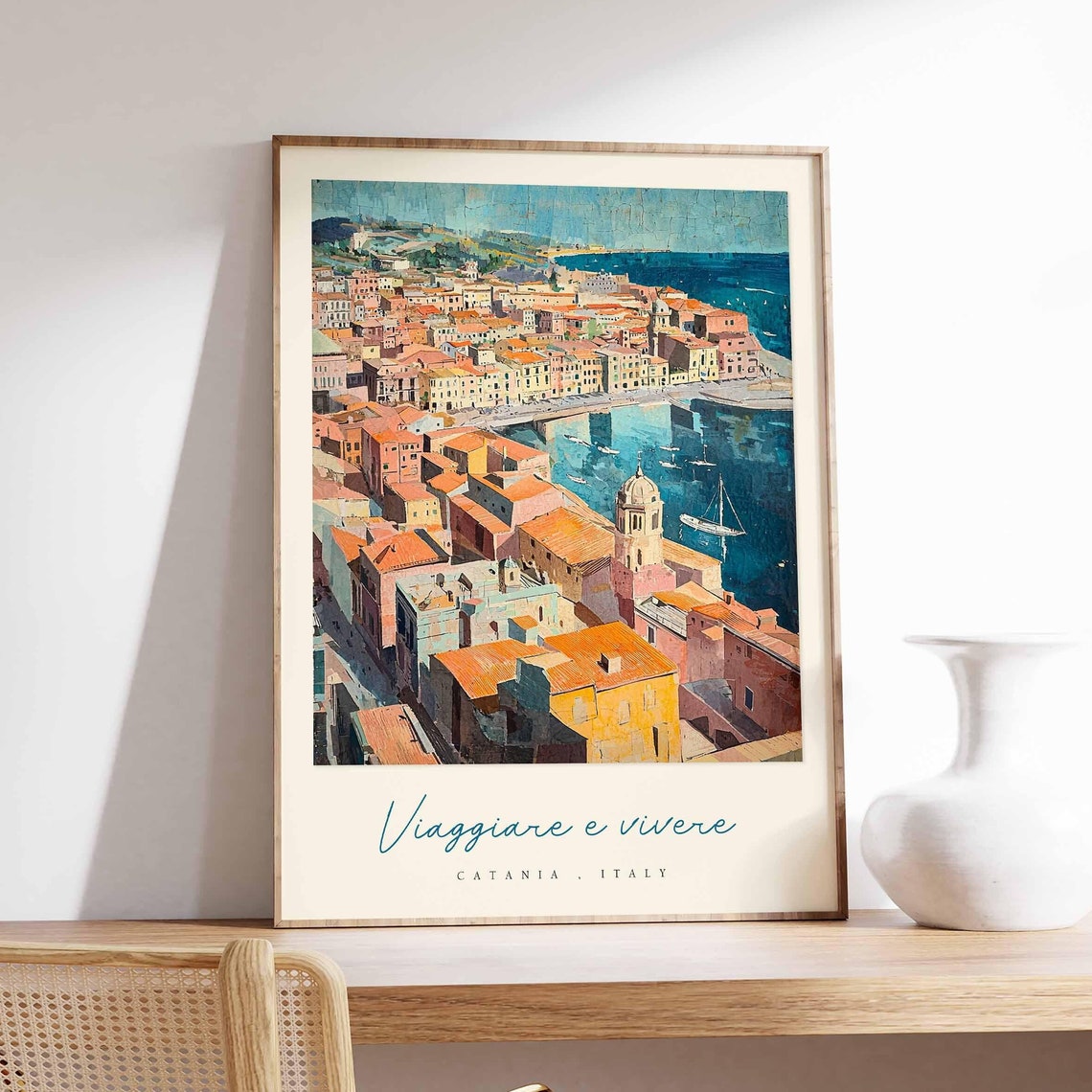 Catania Italy Viaggiare e Vivere Old Town Harbor Aerial Art Poster