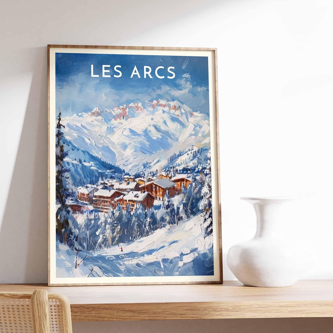 Les Arcs France Snowy Peaks Alpine Village Pines Ski Travel Poster