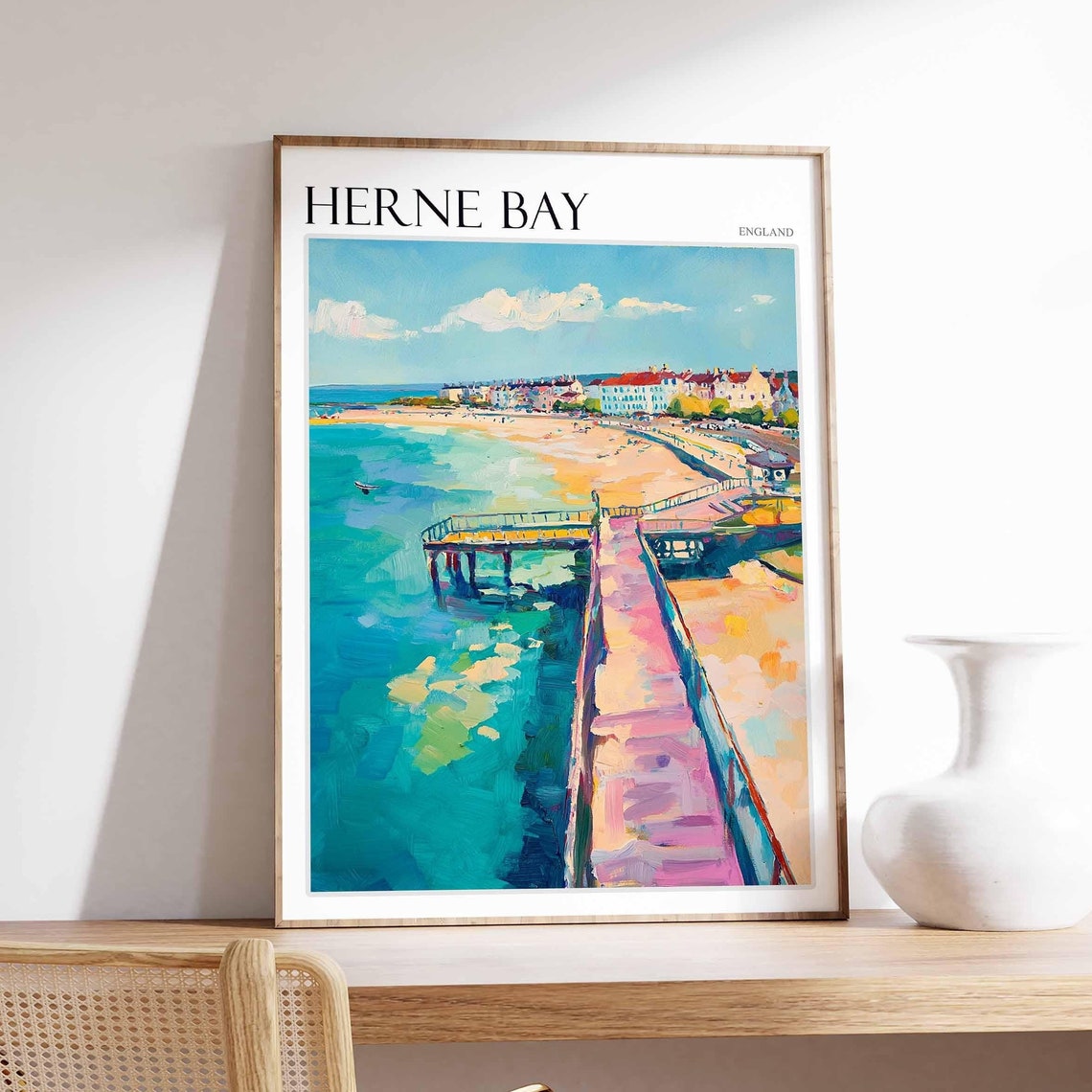 Herne Bay England Long Pier Turquoise Sea Promenade Town Poster