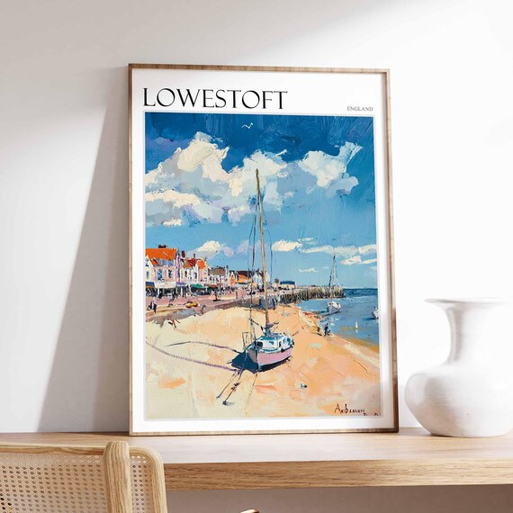 Lowestoft England Beached Sailboat Sandy Shore Promenade Poster