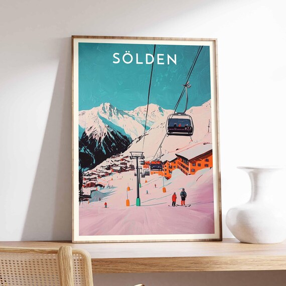 Sölden Chairlift Gliding Over Rosy Pink Snow Slopes Austria Poster