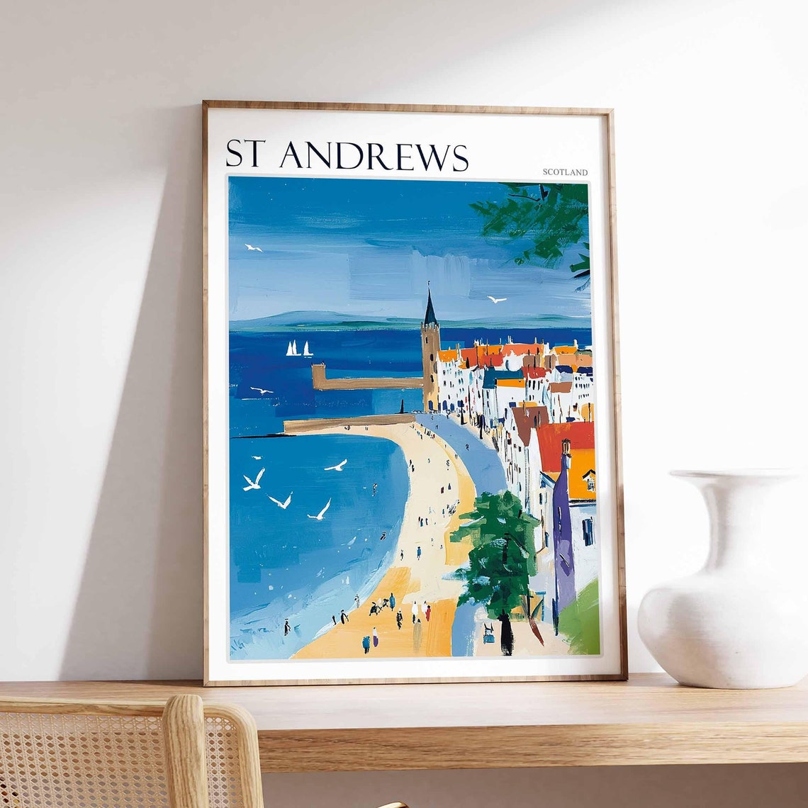 St Andrews Scotland Historic Church Spire Pier Golden Beach Poster