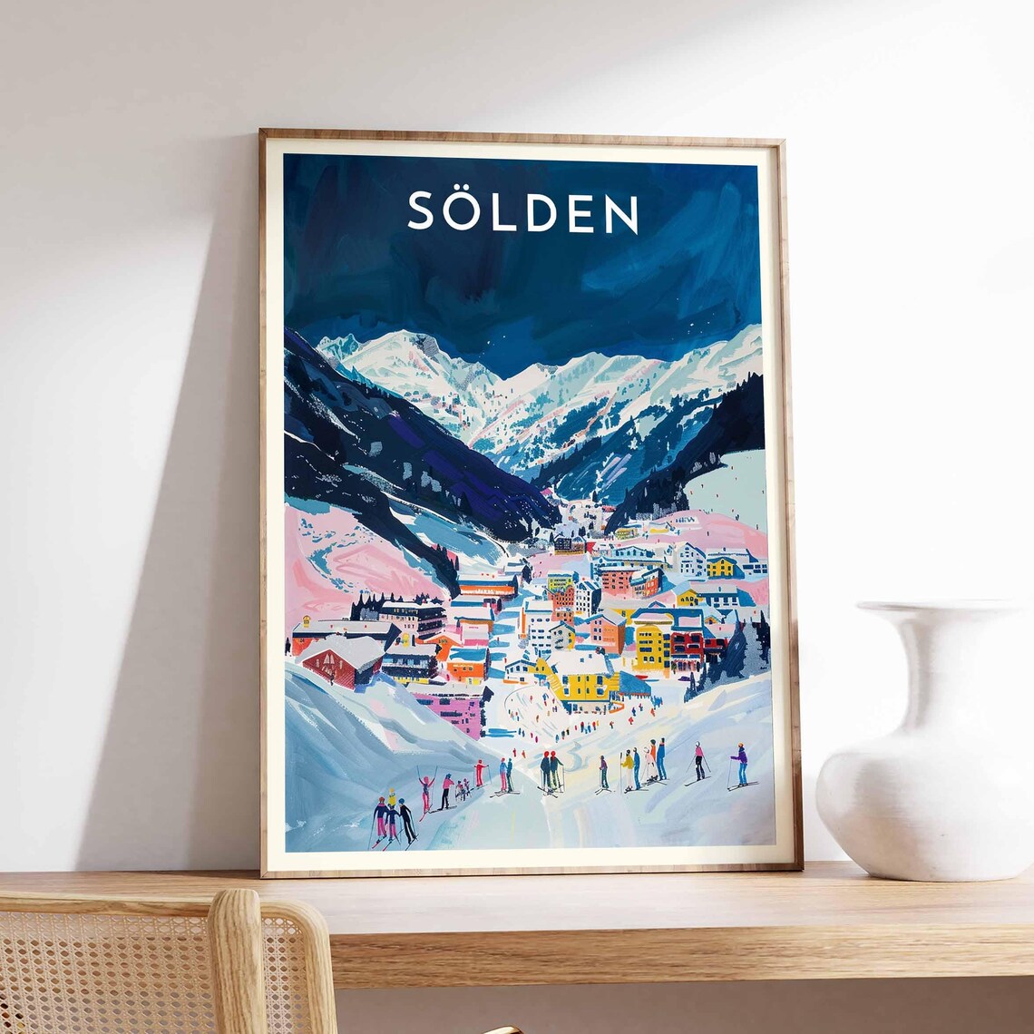 Sölden Twilight Village Glowing in Pink and Golden Light Poster