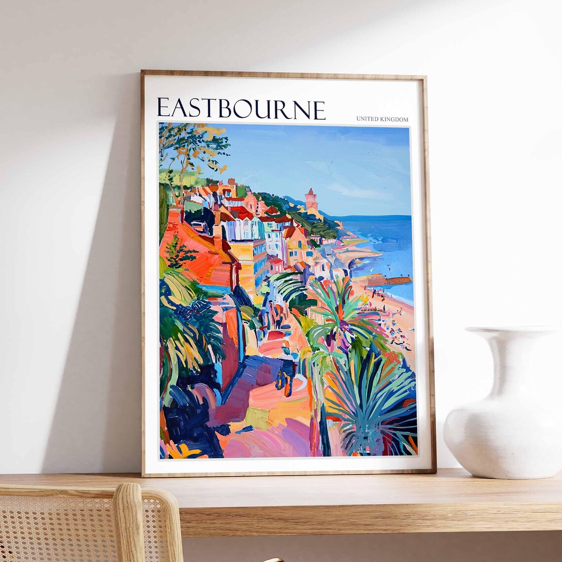 Eastbourne Palm Fringed Street Red Rooftops Fauvist Painting Poster