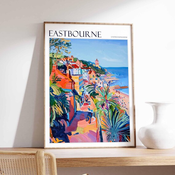Eastbourne Palm Fringed Street Red Rooftops Fauvist Painting Poster