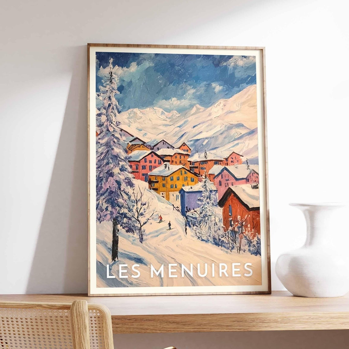 Les Menuires France Retro Ski Village Colorful Chalet Poster
