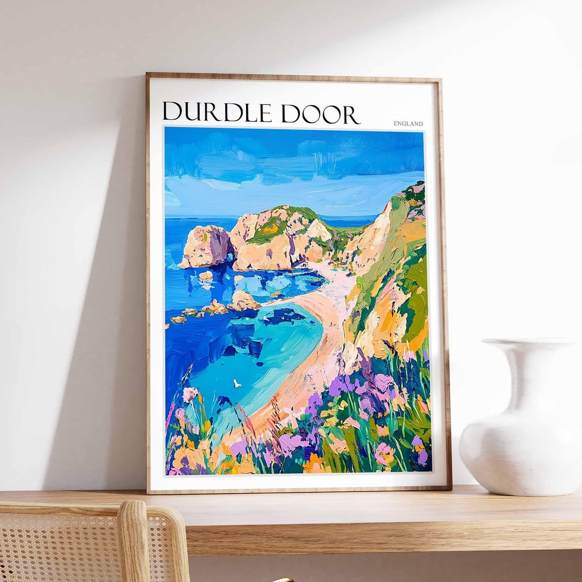 Durdle Door England Limestone Arch Wildflowers Jurassic Coast Poster