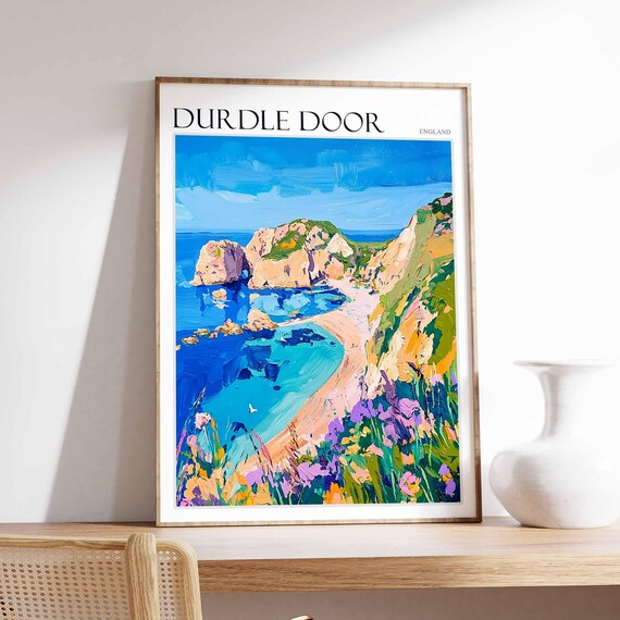 Durdle Door England Limestone Arch Wildflowers Jurassic Coast Poster