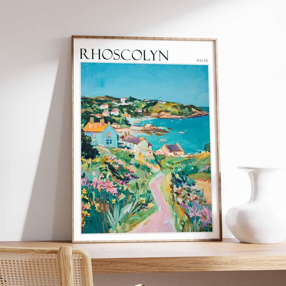 Rhoscolyn Wales Colorful Village Hillside Bay Painting Poster