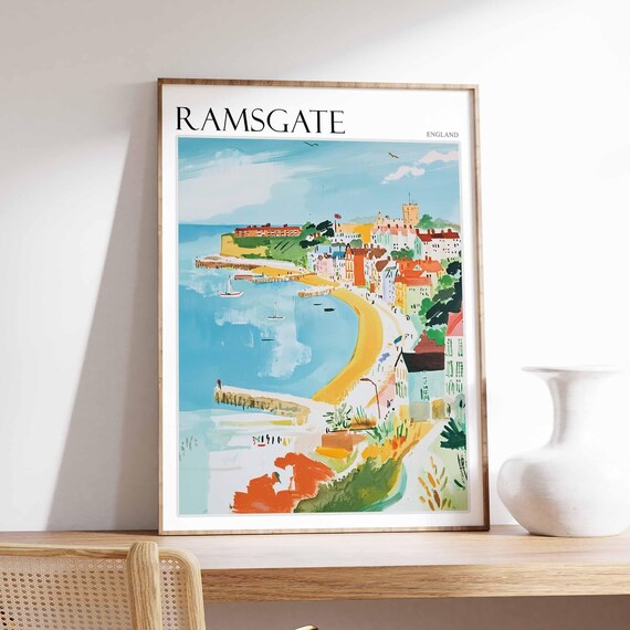 Ramsgate England Watercolor Aerial Coastal Town Travel Print