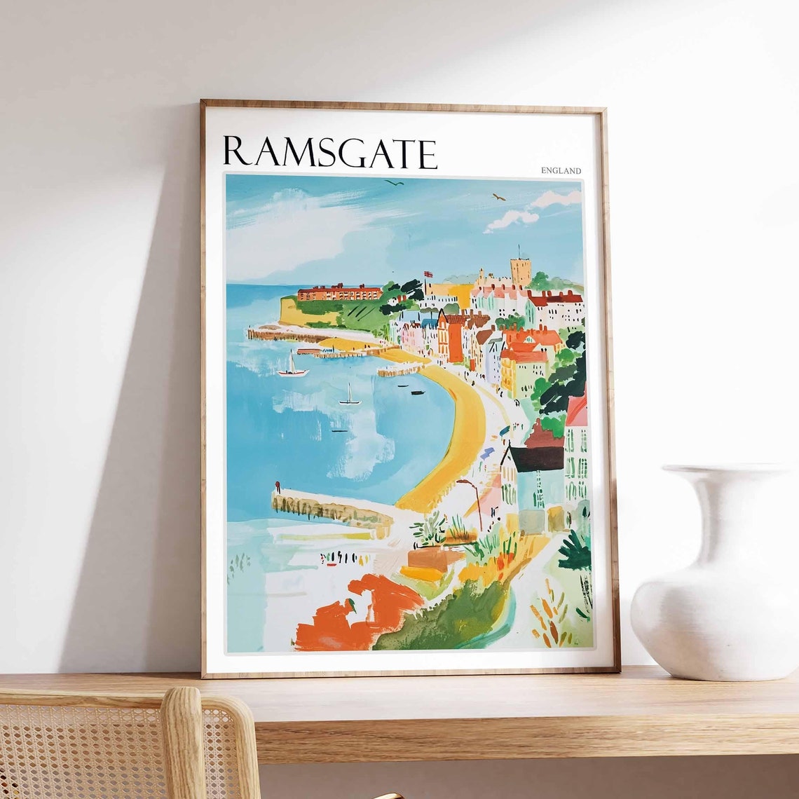 Ramsgate England Watercolor Aerial Coastal Town Travel Print