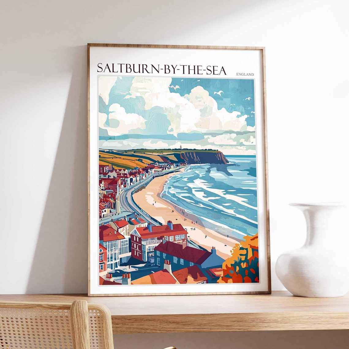 Saltburn By The Sea Poster Uk Travel Poster Coastal Wall Art British Art Uk Home Decor Vintage Seaside Poster Saltburn By The Sea Art