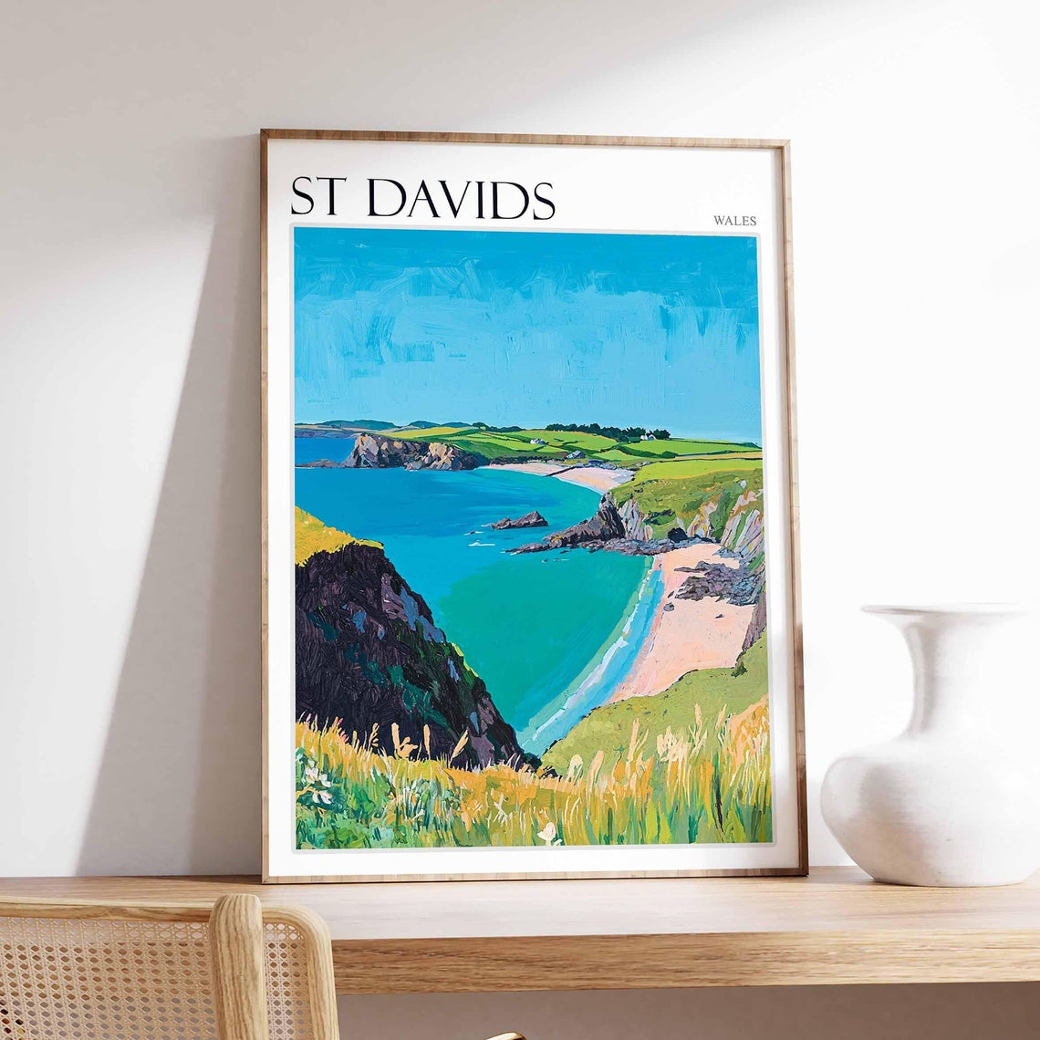 St Davids Poster Wales Poster Uk Travel Poster Coastal Wall Art Uk Home Decor St Davids Travel Print Wales Travel Print Wales Artwork