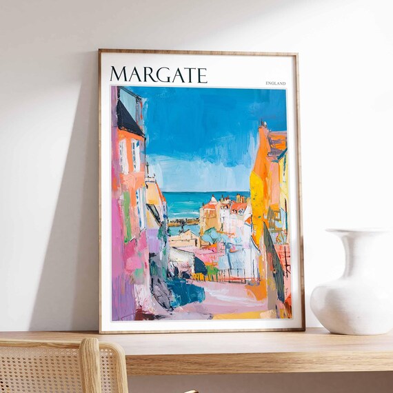 Margate England Colorful Narrow Street Tall Houses Sea Poster