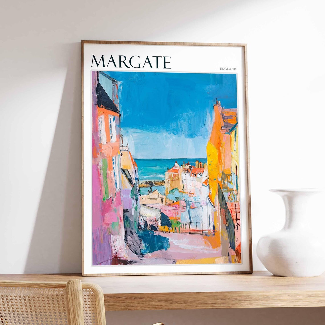 Margate England Colorful Narrow Street Tall Houses Sea Poster