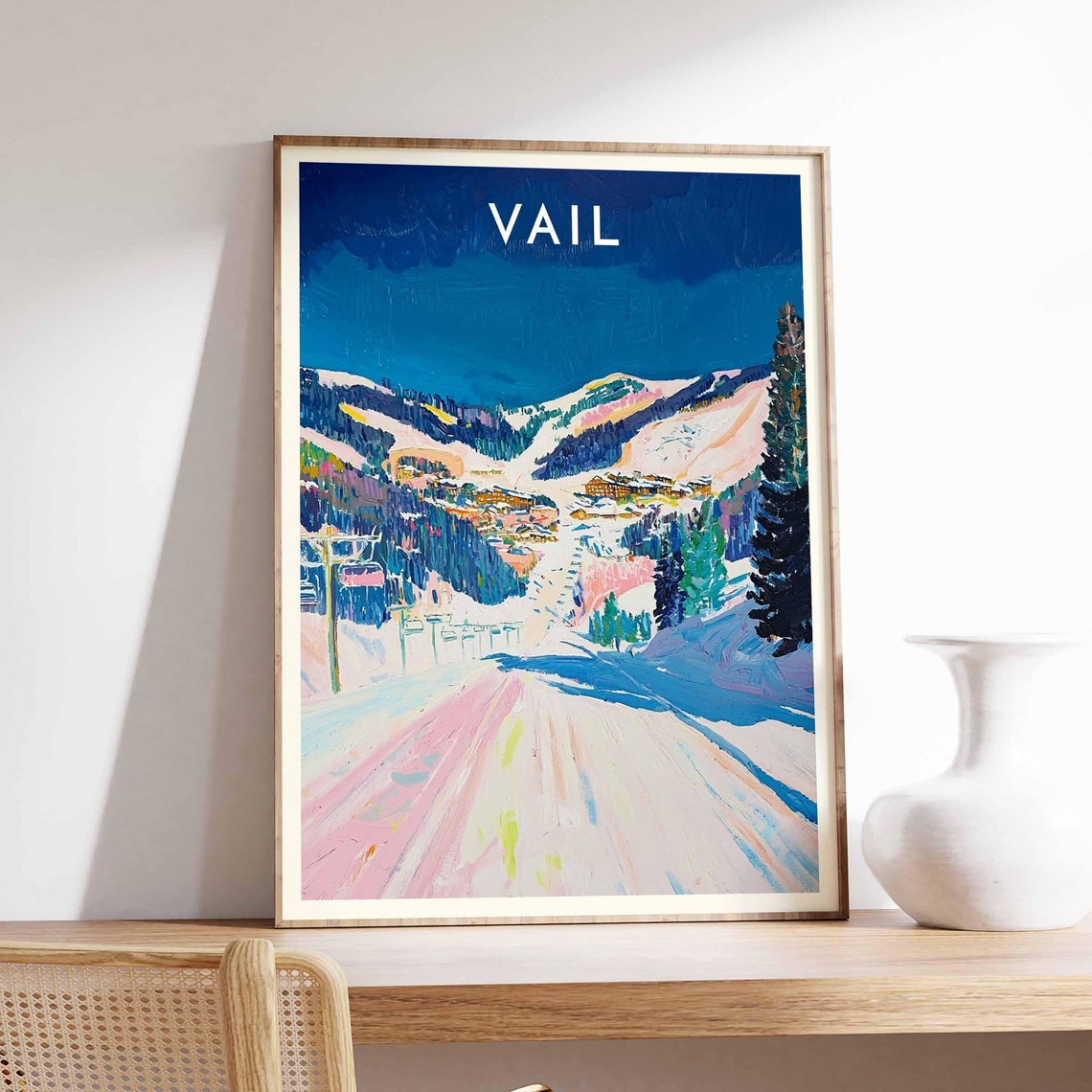 Vail Colorado Night Ski Slopes Chairlift Cobalt Blue Art Poster