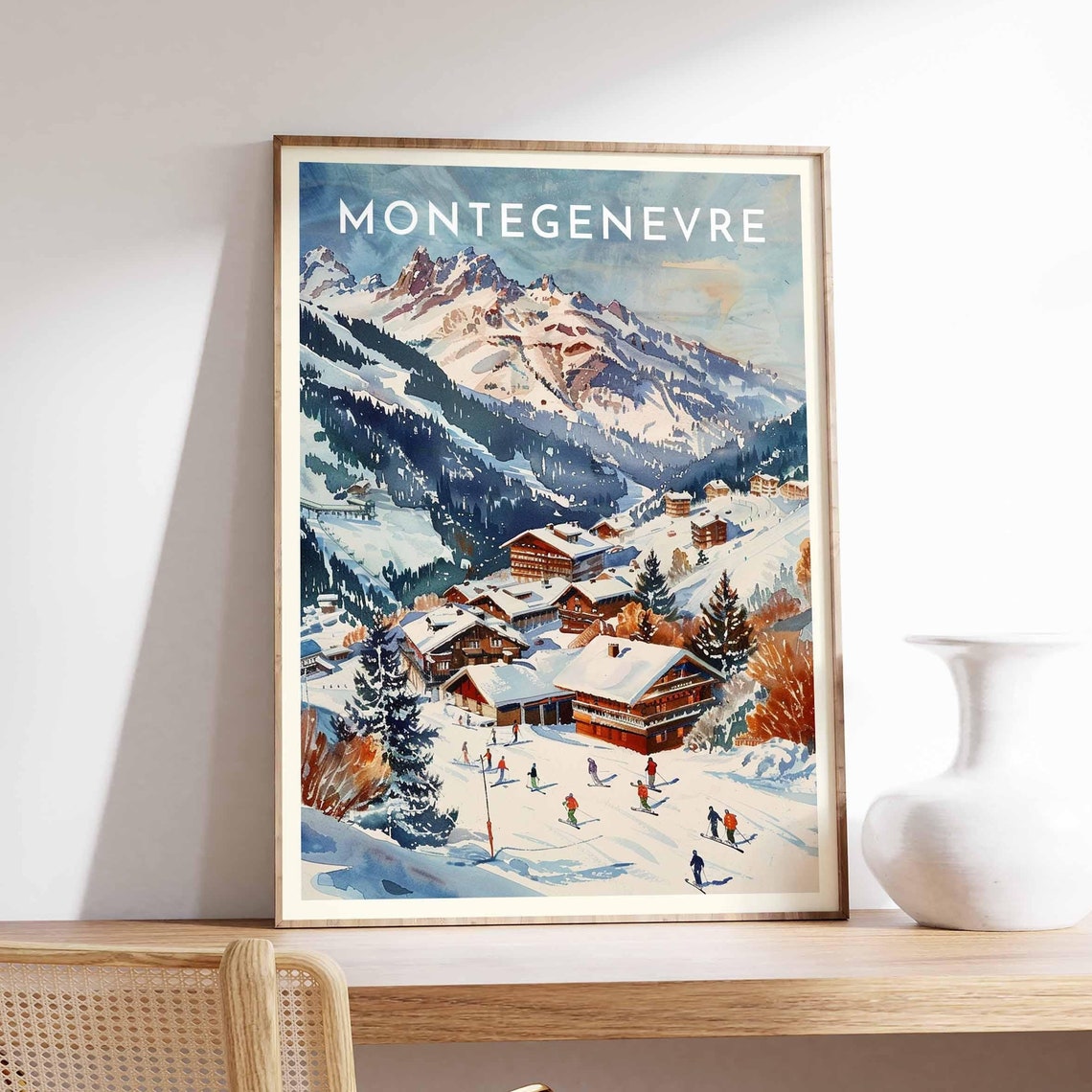 Skiing Travel Poster Montgenvre Ski Print France Travel Print Skiing Art Skiing Print Winter Sport Art Ski Gift