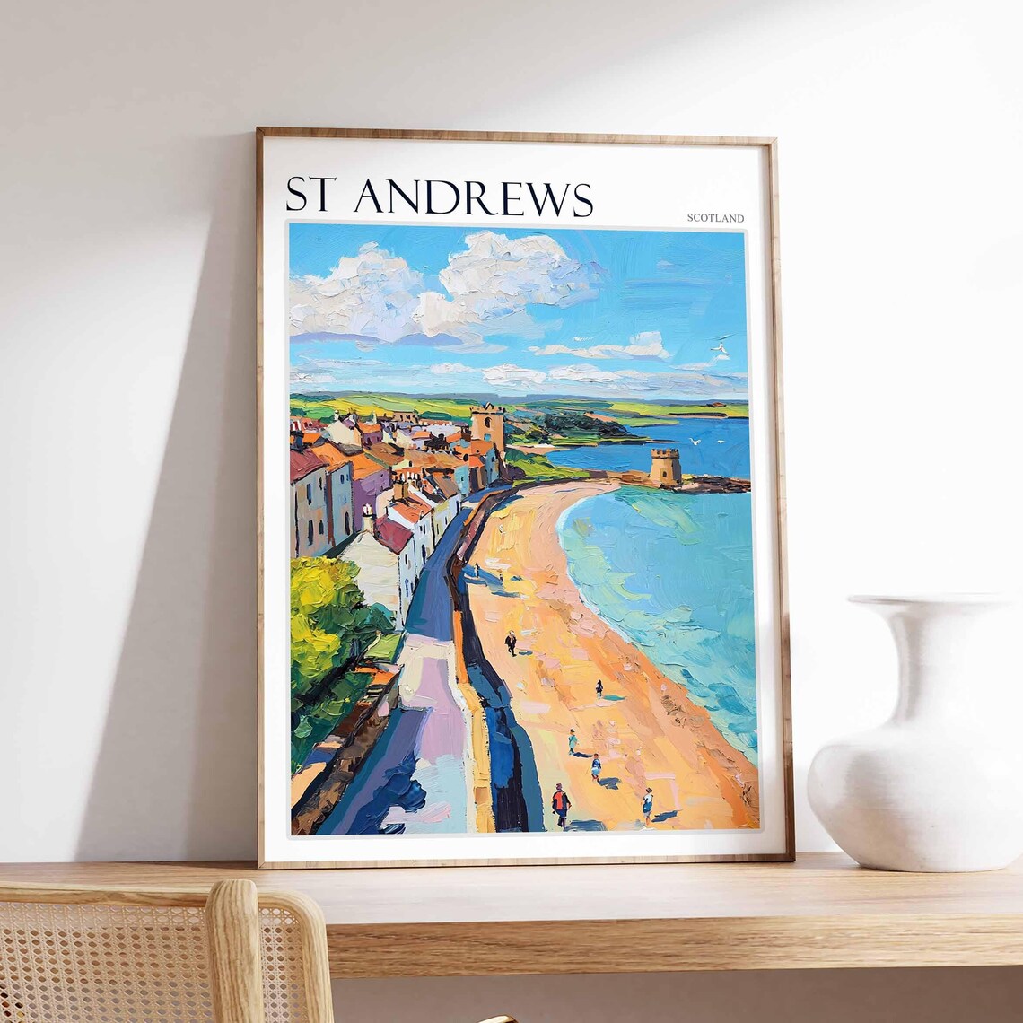 St Andrews Scotland Beach Town Coastal Colorful Painting Poster
