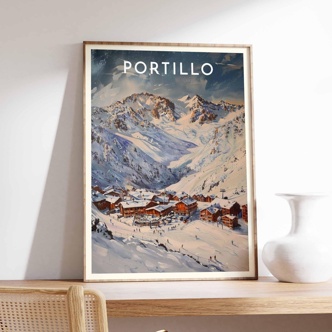Portillo Chile Watercolor Rocky Peaks Ski Resort Andes Poster