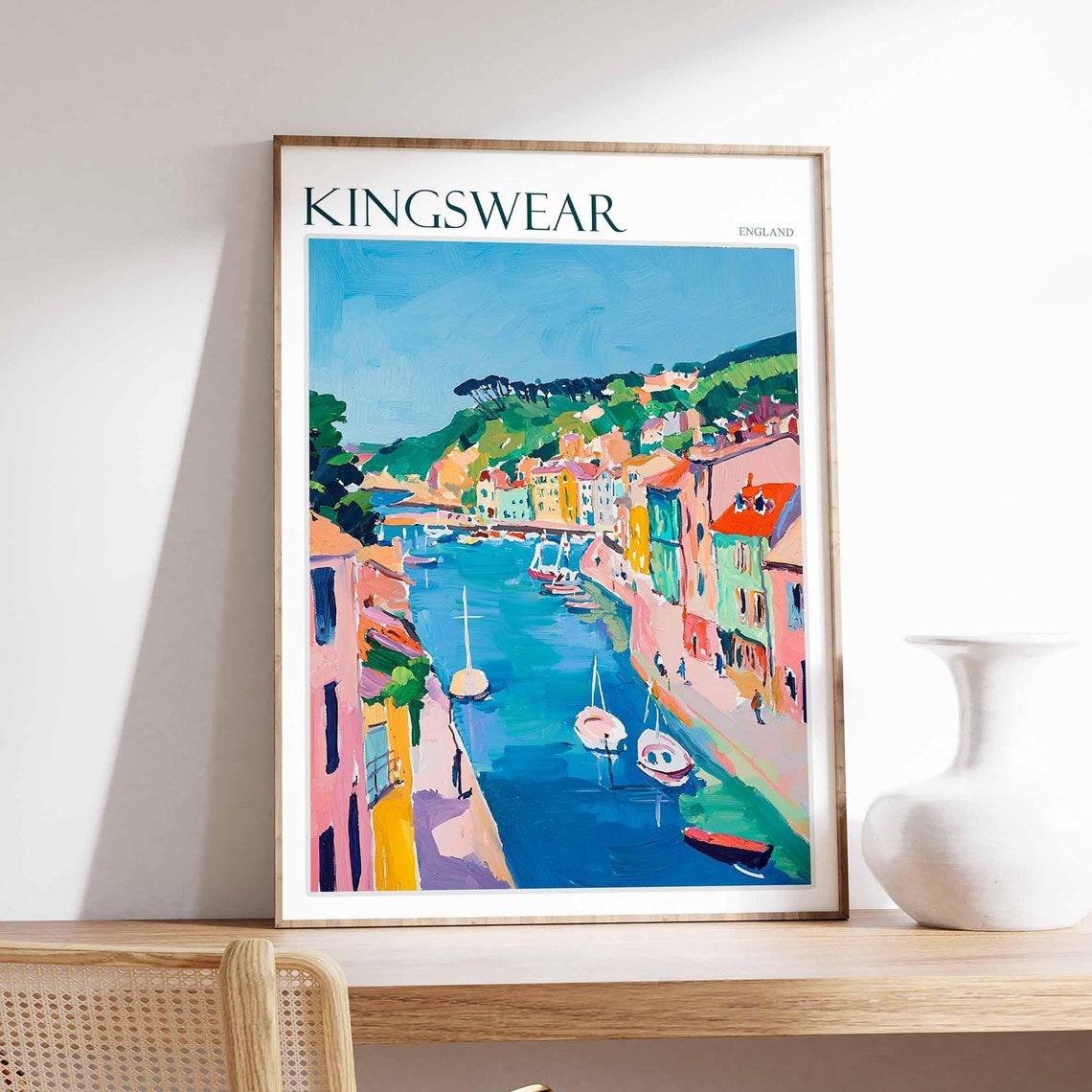 Kingswear Poster English Riviera Poster Uk Travel Poster Coastal Wall Art British Decor Kingswear Travel Print Kingswear Wall Decor
